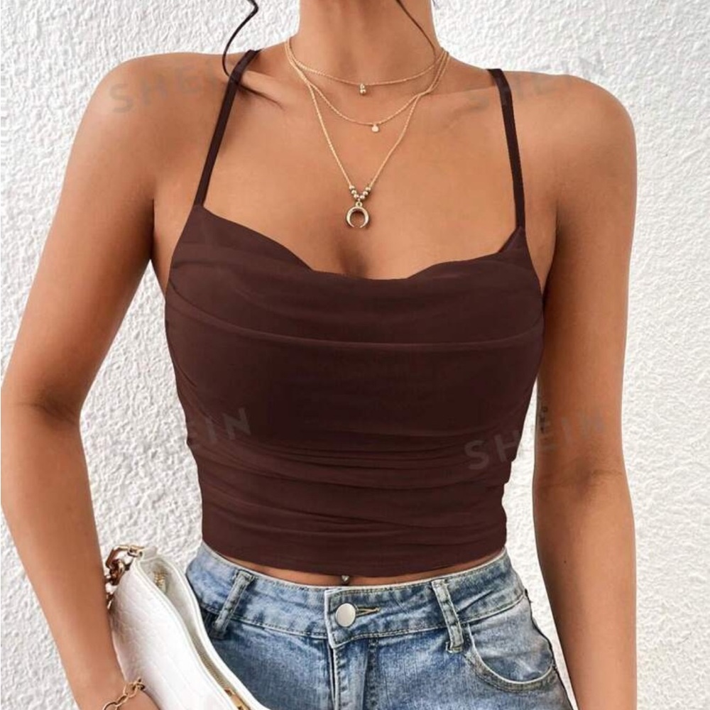 NWOT SHEIN Essnce Solid Ruched Mesh Cami Top